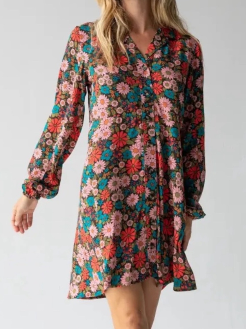 Natural Life Ansley Woven Tunic Floral Shirt Dress - Medium